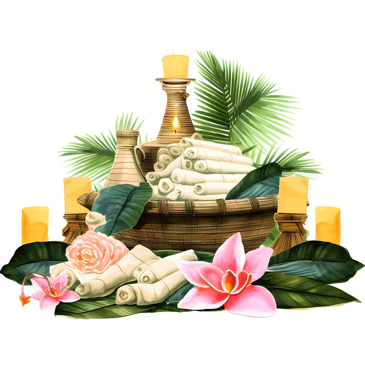 Spa Items with Candles and Towels