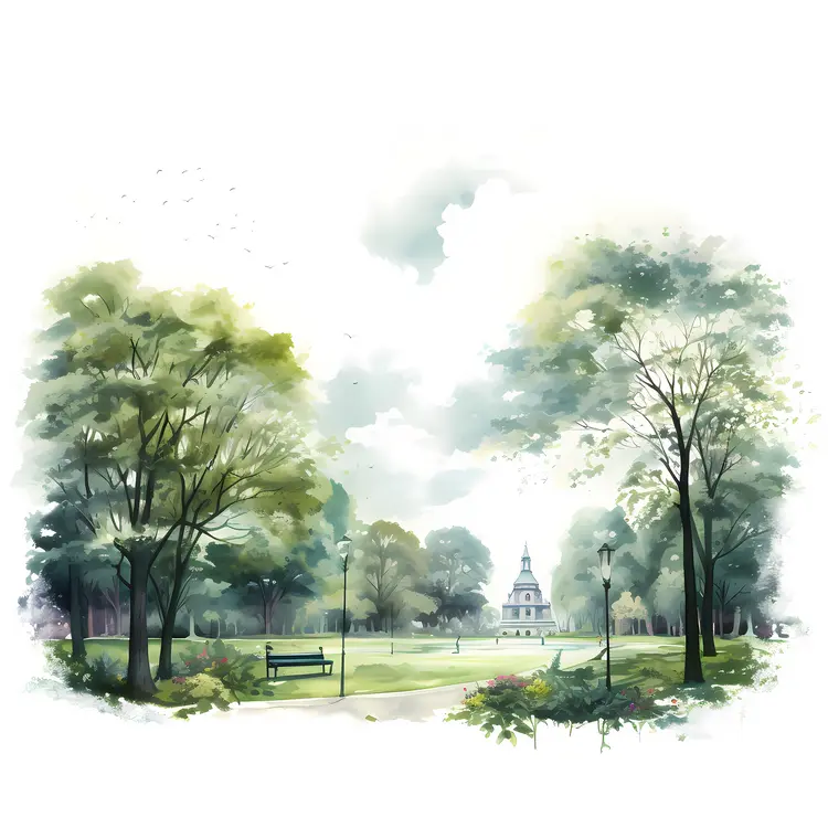 Park with Trees and Bench