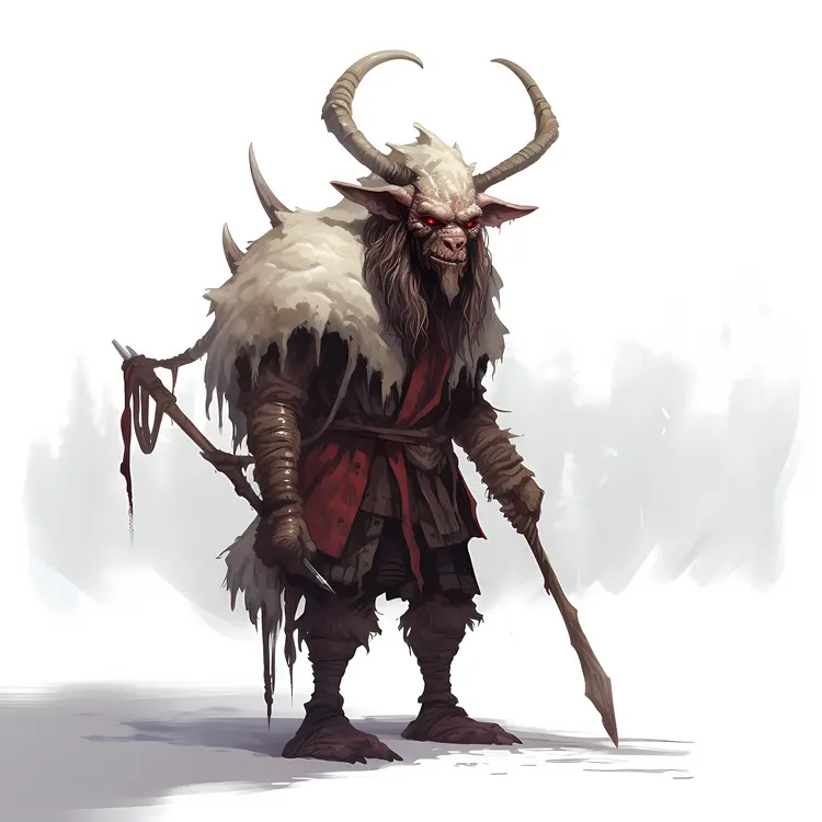 Horned Creature with Spear in Snow