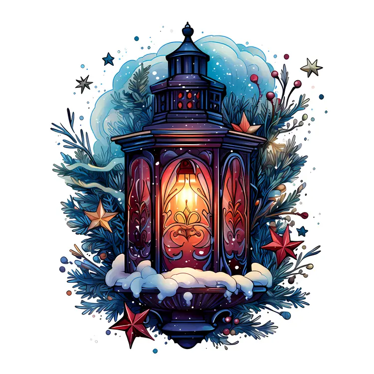 Snowy Lantern with Stars for Christmas