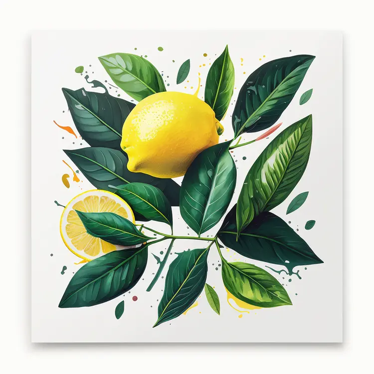 Fresh Lemon with Green Leaves Illustration