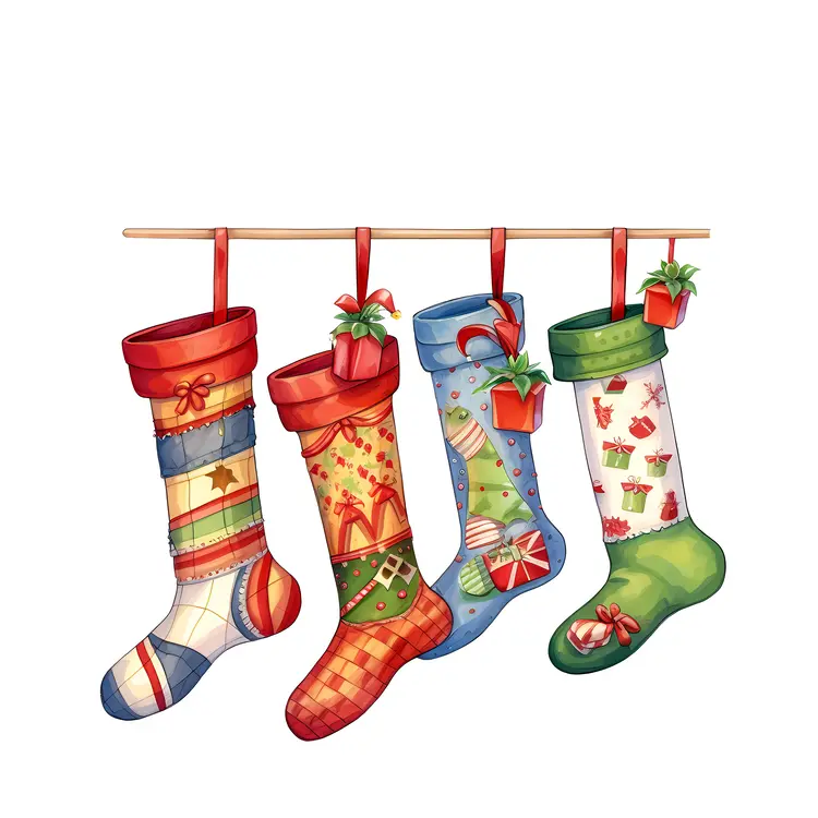 Colorful Christmas Stockings Hanging for Holiday Season