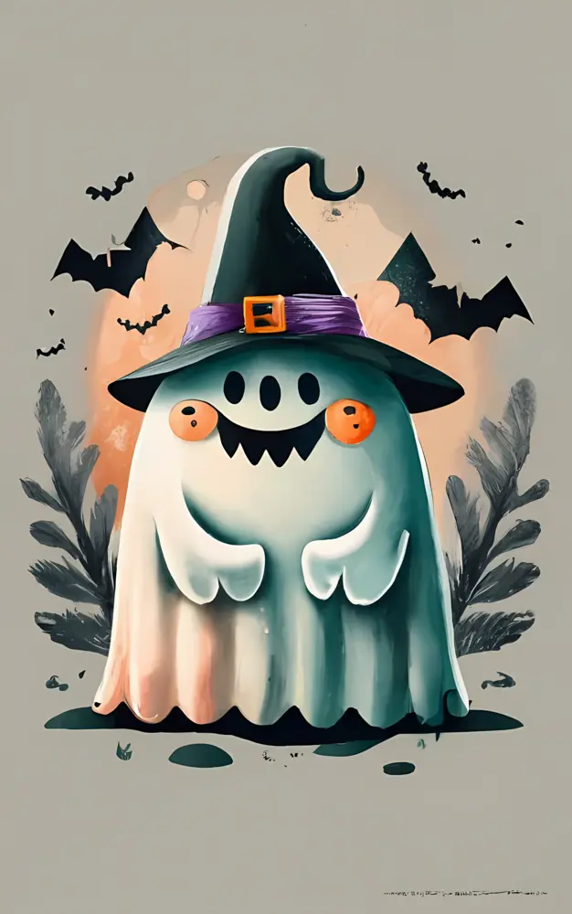 Cute Ghost with Witch Hat for Halloween