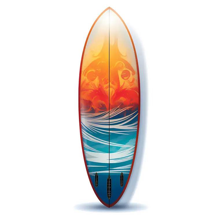 Fiery Surfboard with Ocean Waves