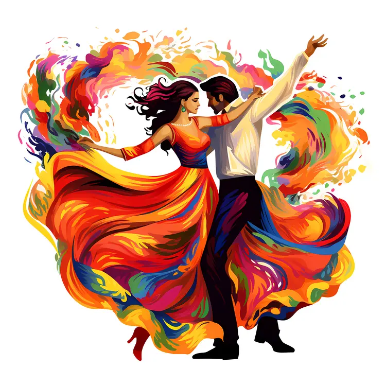Colorful Dancing Couple in Traditional Attire