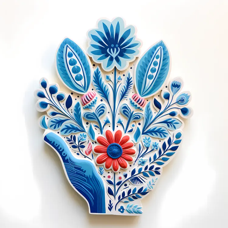 Hand with Blue and Red Floral Design