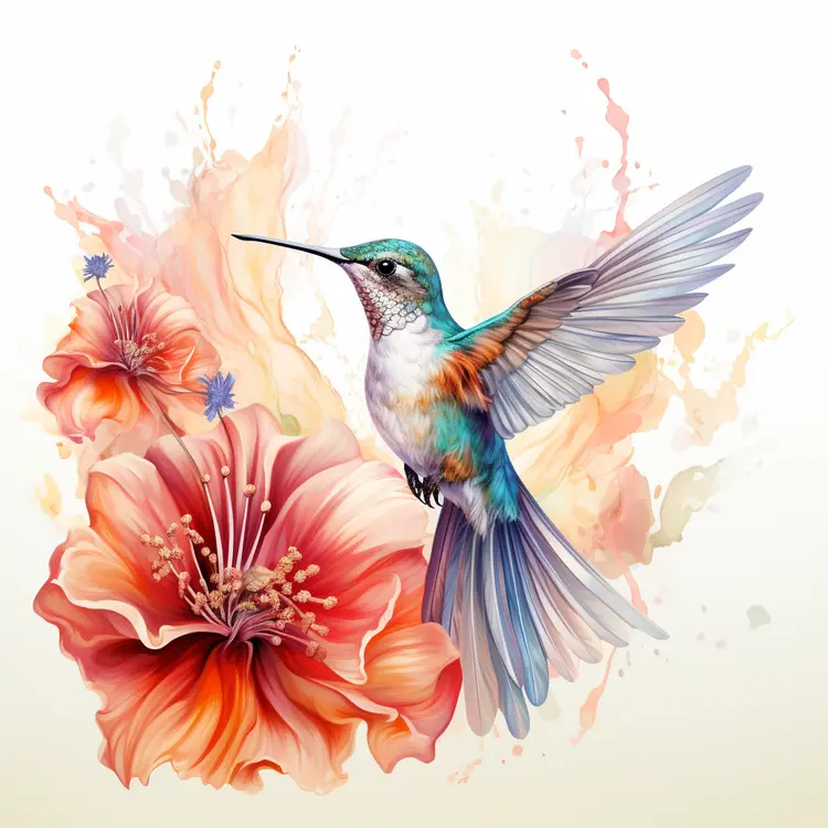 Hummingbird and Red Flower Illustration