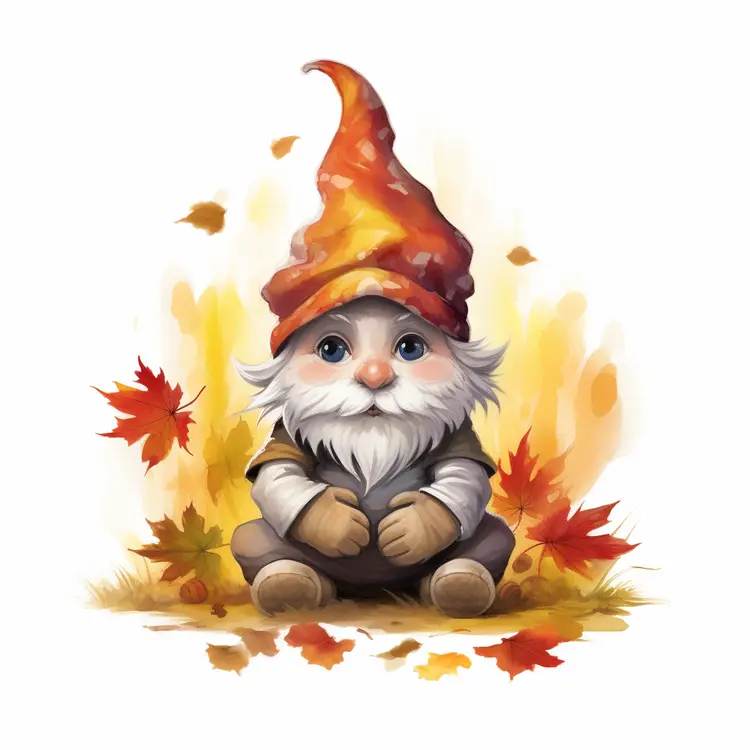 Cute Gnome with Autumn Leaves