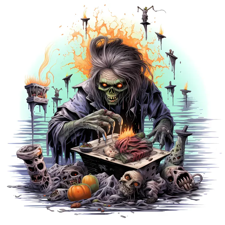 Zombie with Pumpkins and Torches