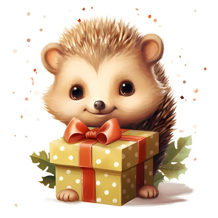Adorable Hedgehog with a Polka Dot Gift