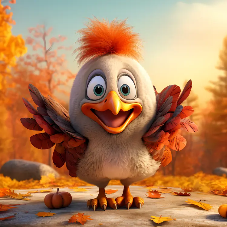 Turkey in Autumn Cartoon Illustration