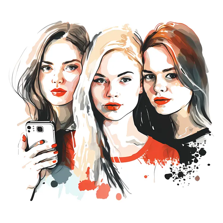 Three Friends Taking a Selfie