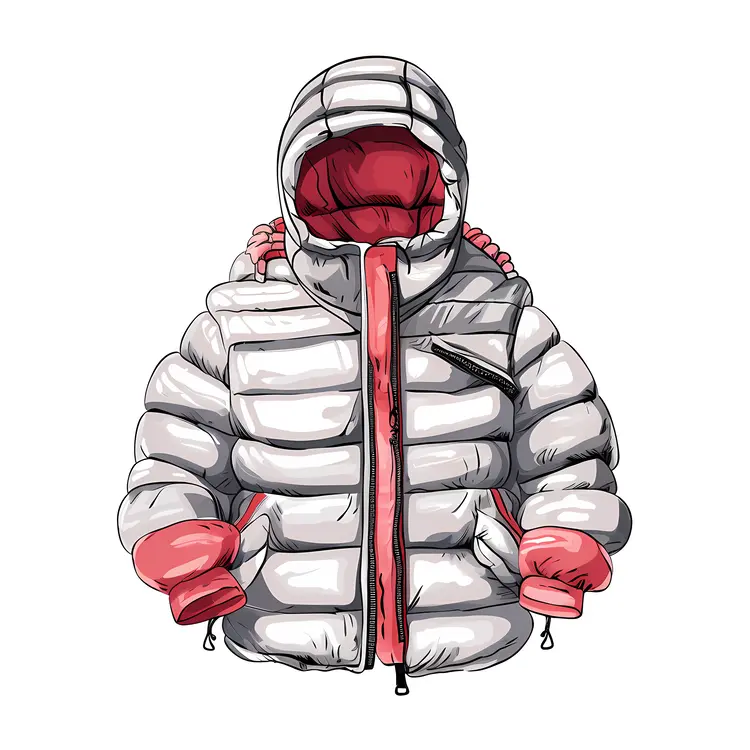 White Puffer Jacket with Red Details