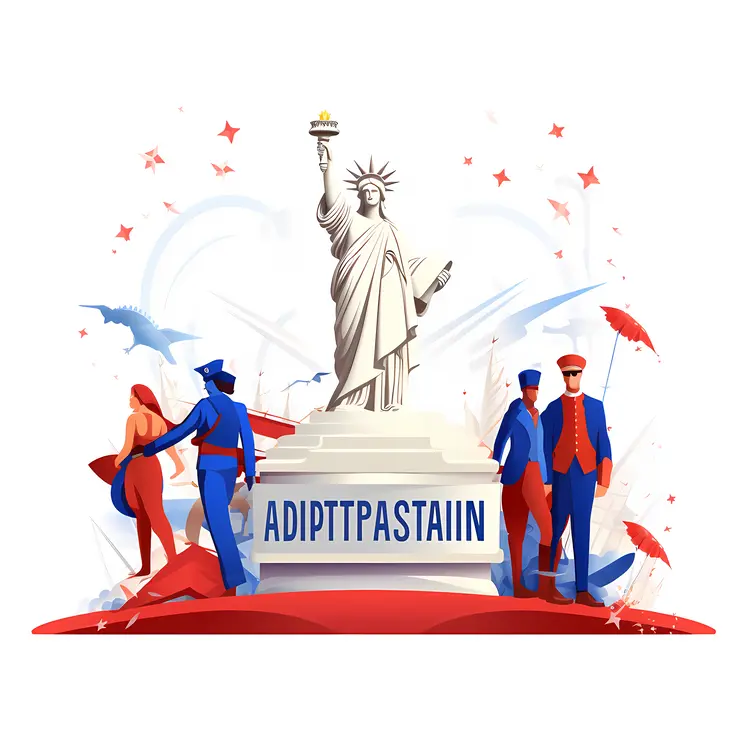 Statue of Liberty with People and Stars