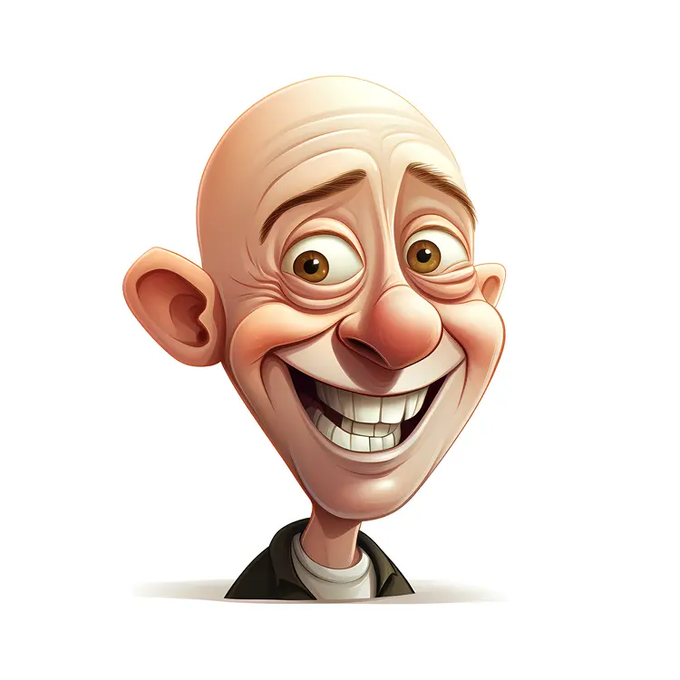Happy Bald Cartoon Man with Big Smile