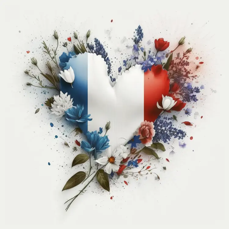 Beautiful Floral French Flag Heart for Bastille Day Celebration
