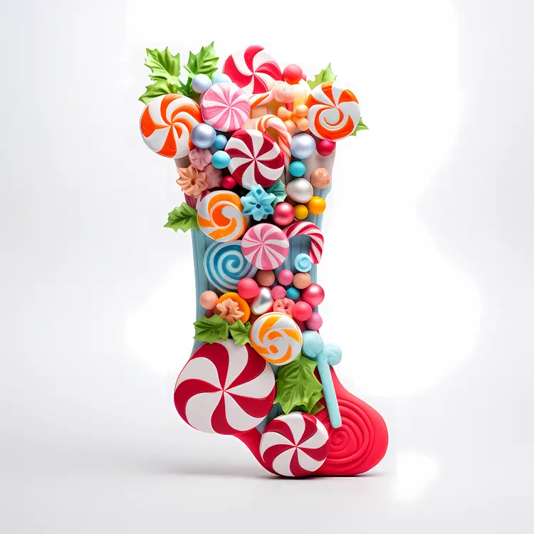 Colorful Christmas Stocking with Candy and Peppermint