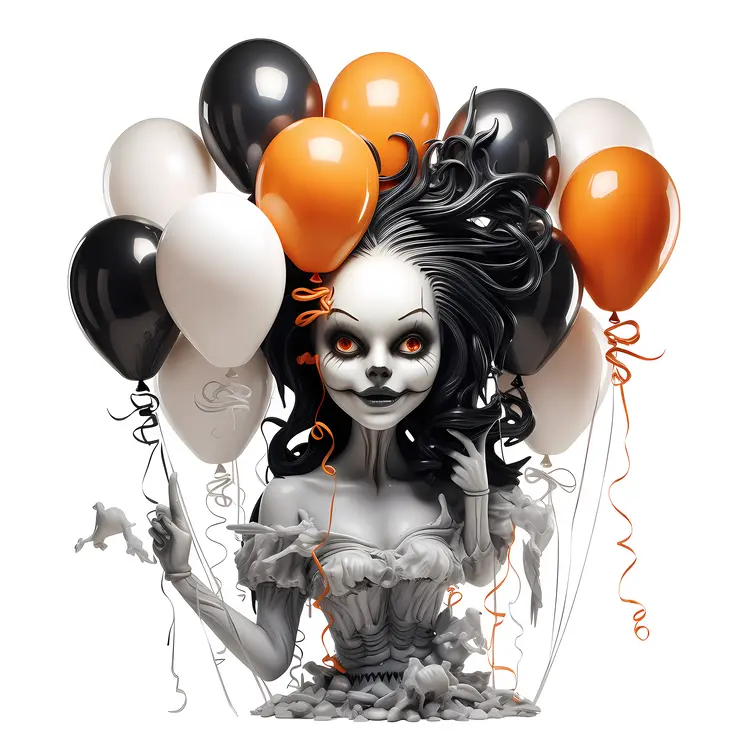 Spooky Woman with Halloween Balloons