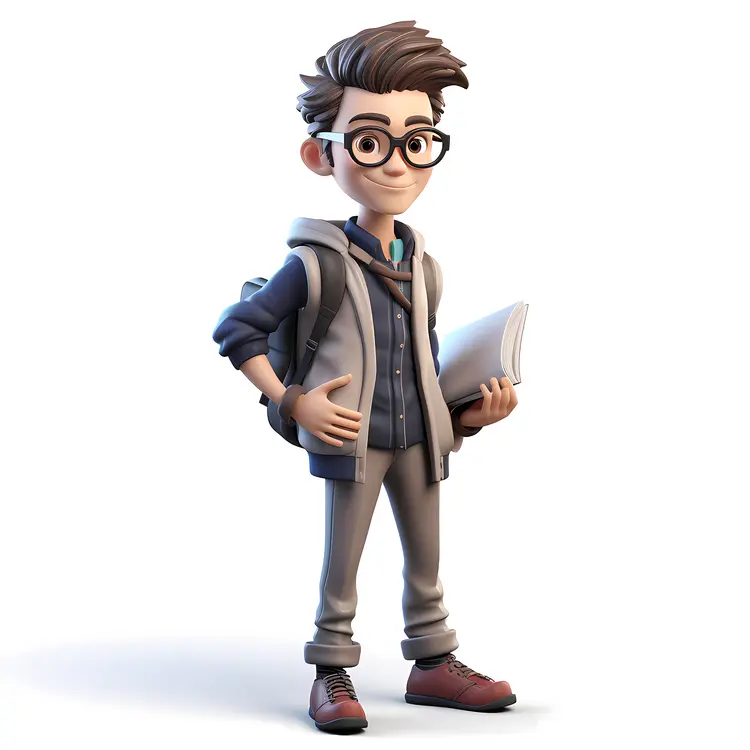 Animated Boy with Glasses and Backpack