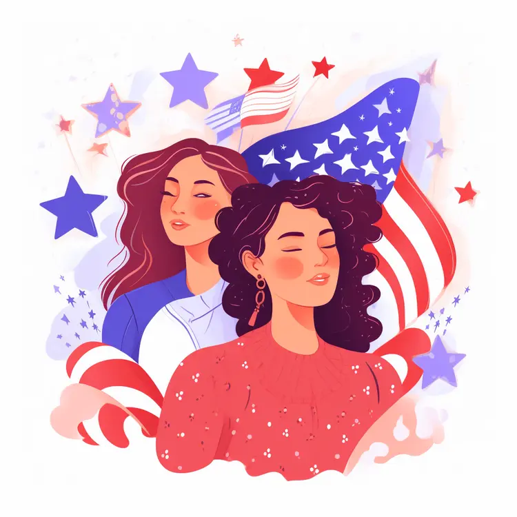 Women Celebrating Independence Day with American Flag