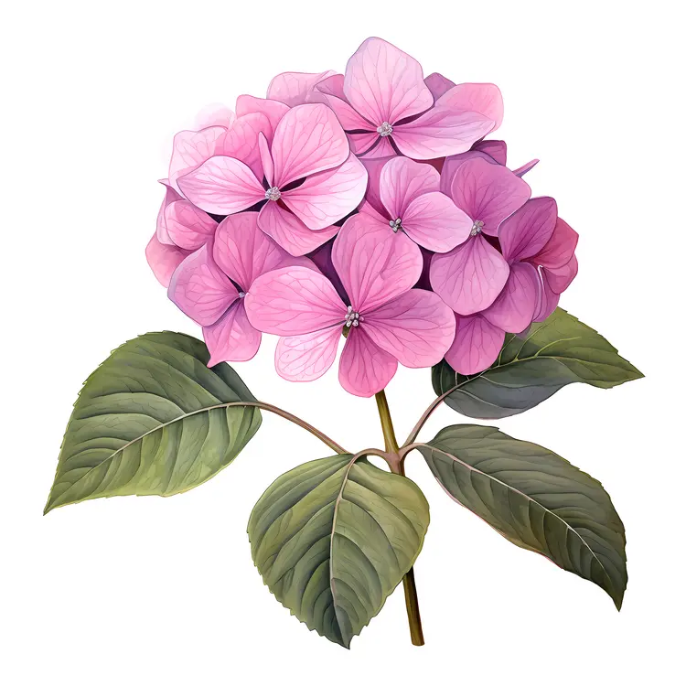 Vibrant Pink Hydrangea Illustration