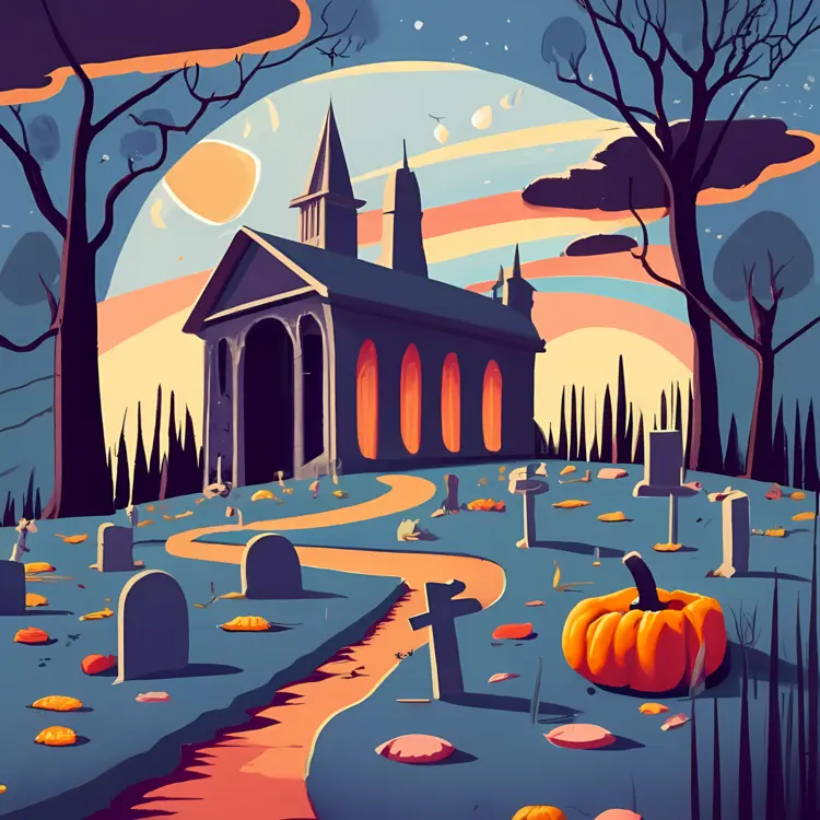 Haunted House with Tombstones
