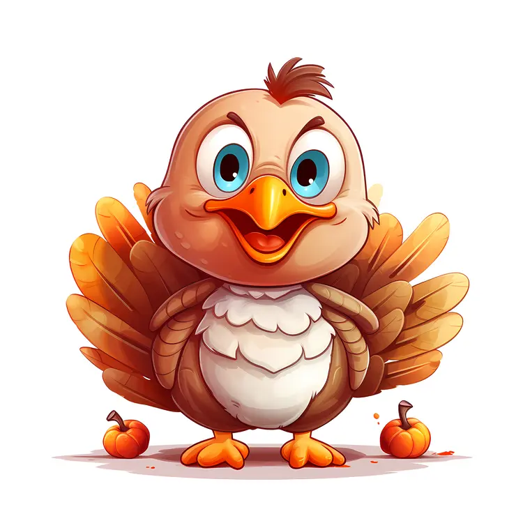 Brown Cartoon Turkey with Pumpkins