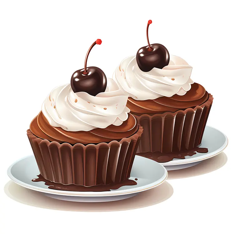 Chocolate Cupcakes with White Frosting and Cherries