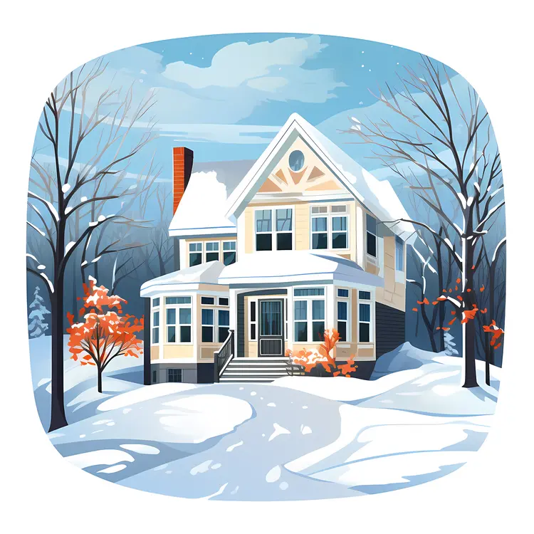 Yellow House in Snowy Landscape