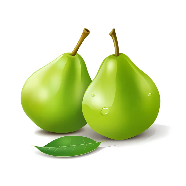 Juicy Green Pears with Leaves
