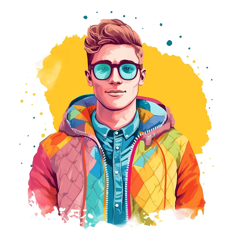 Man in Colorful Jacket with Glasses
