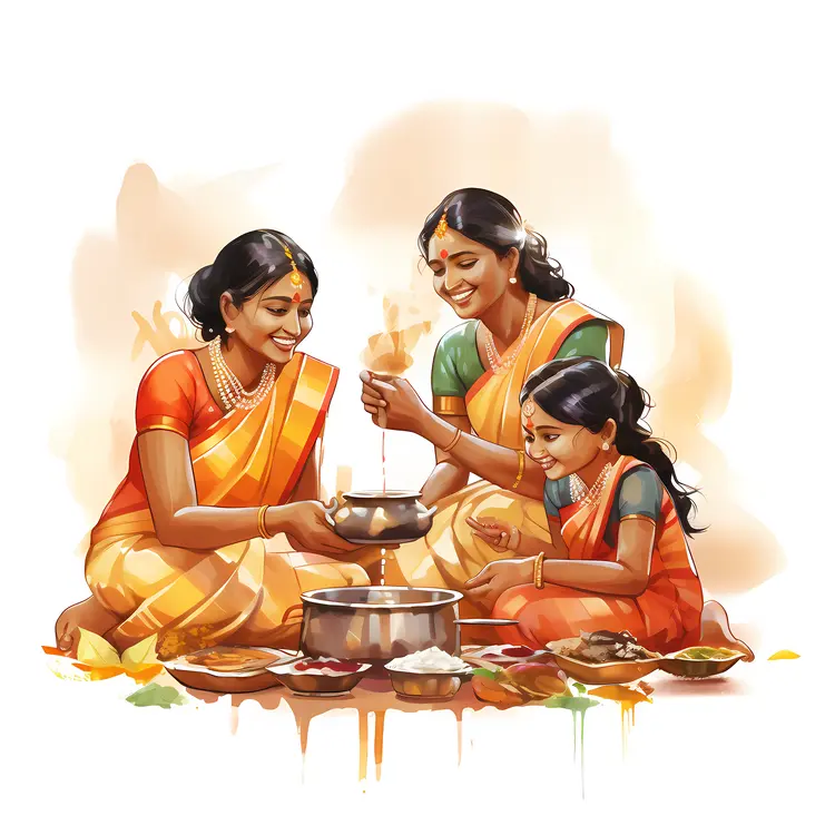 Family Celebrating Diwali with Traditional Cooking