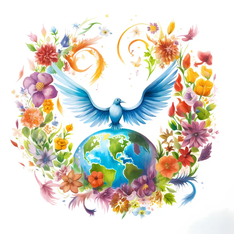 Blue Dove with Floral and Earth Background