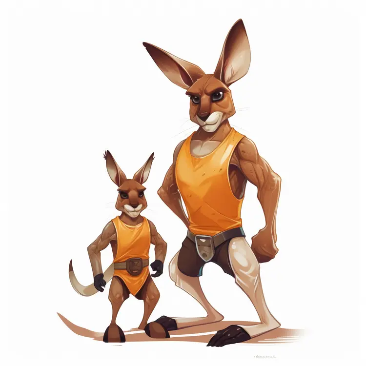 Cartoon Kangaroos in Orange Vests