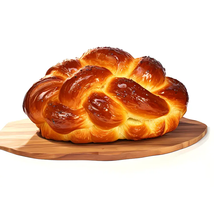 Golden Braided Bread on Wooden Board