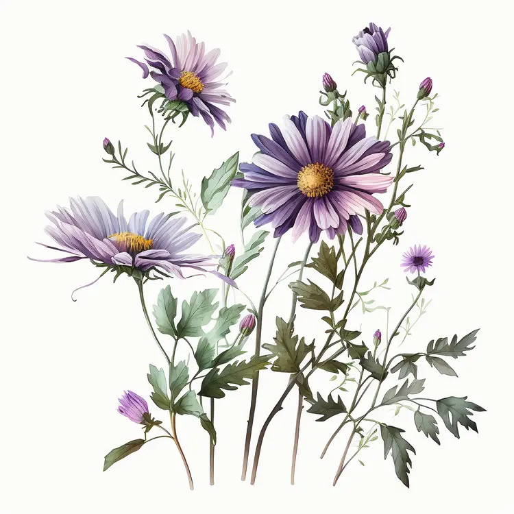 Beautiful Purple Flowers Botanical Illustration