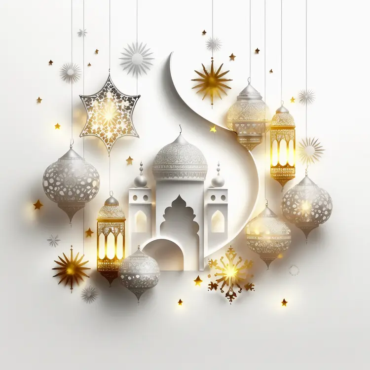 Beautiful Mosque with Festive Lanterns for Eid Celebration