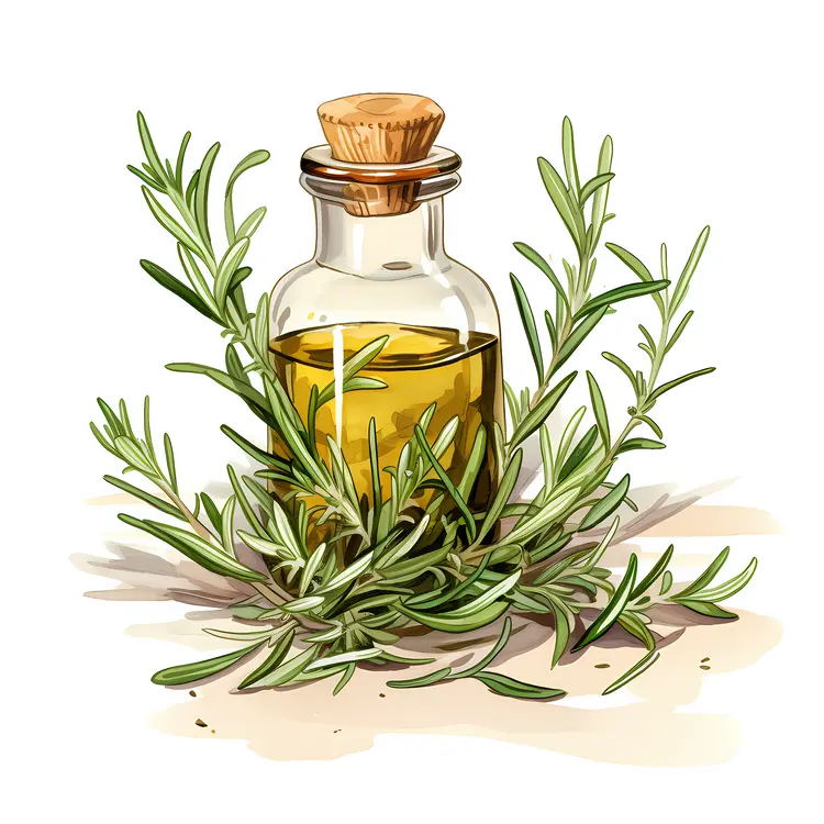Rosemary Oil Bottle with Fresh Herbs