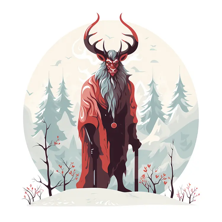 Horned Creature with Red Cape in Forest
