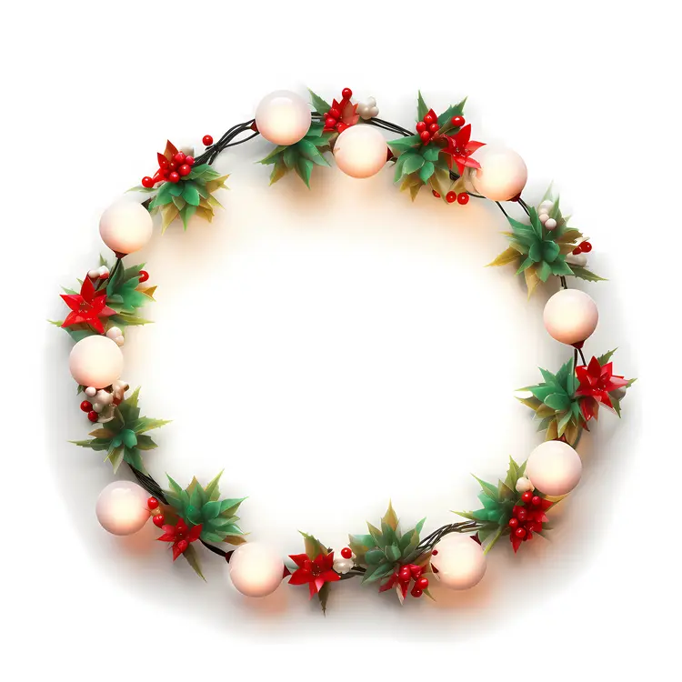 Christmas Wreath with Baubles and Leaves