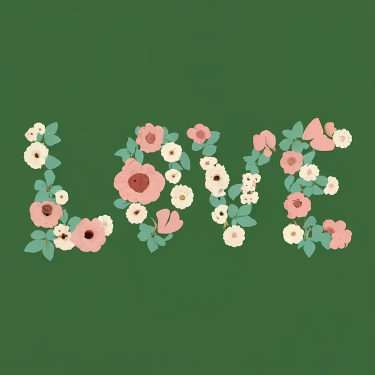 Floral LOVE Letters on Green Background