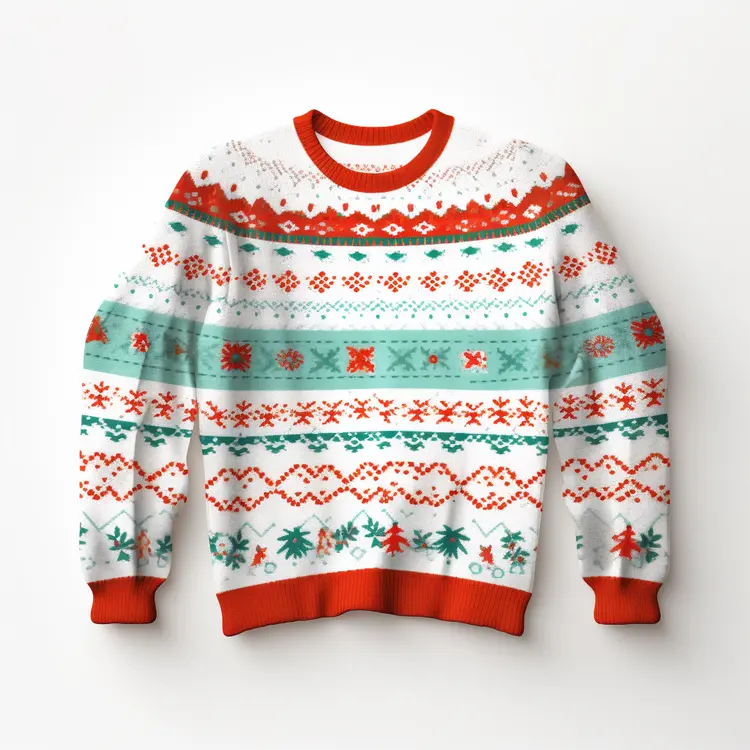 Festive Christmas Sweater with Red and White Patterns