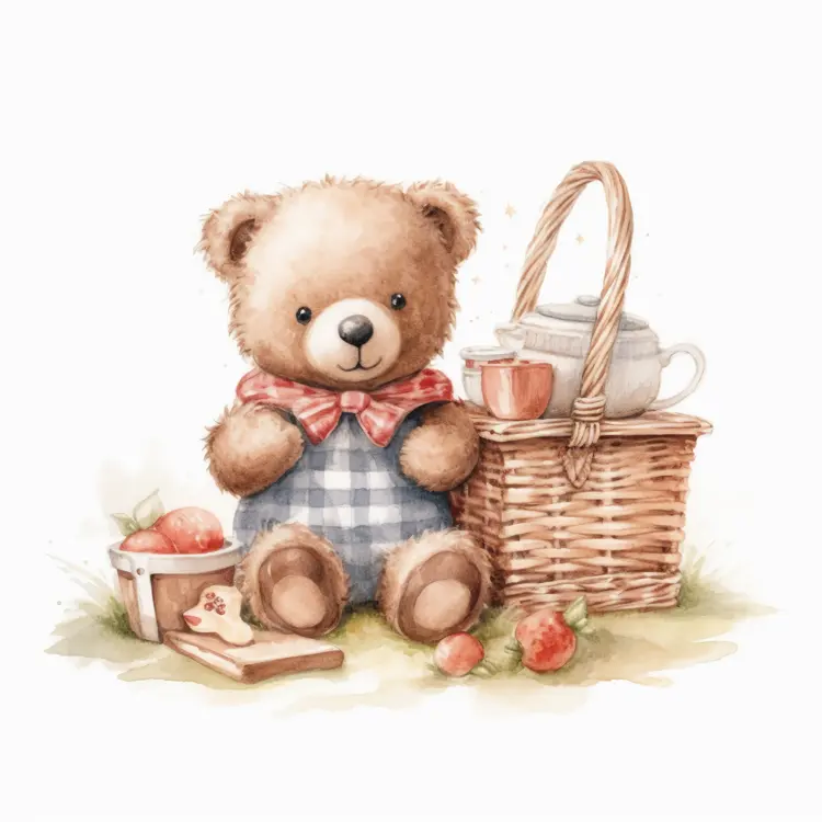 Teddy Bear with Picnic Items