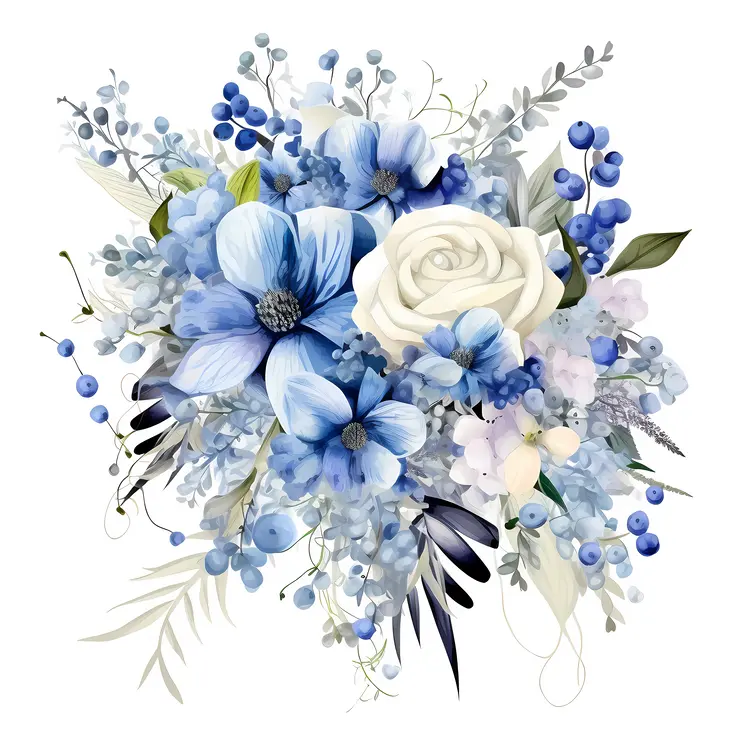 Blue and White Floral Arrangement with Greenery