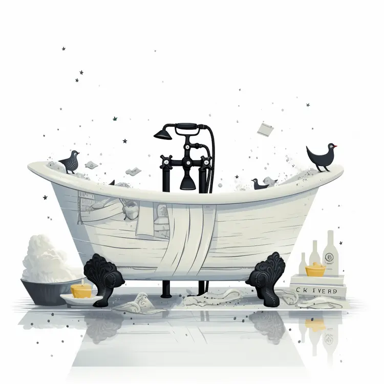 Bathtub with Birds and Bubbles