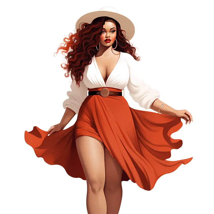 Woman in Red Skirt and Hat Illustration