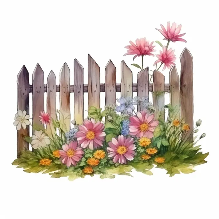 Colorful flowers in a garden with a wooden fence