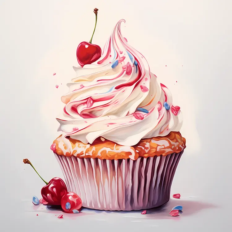 Cupcake with Frosting and Cherries
