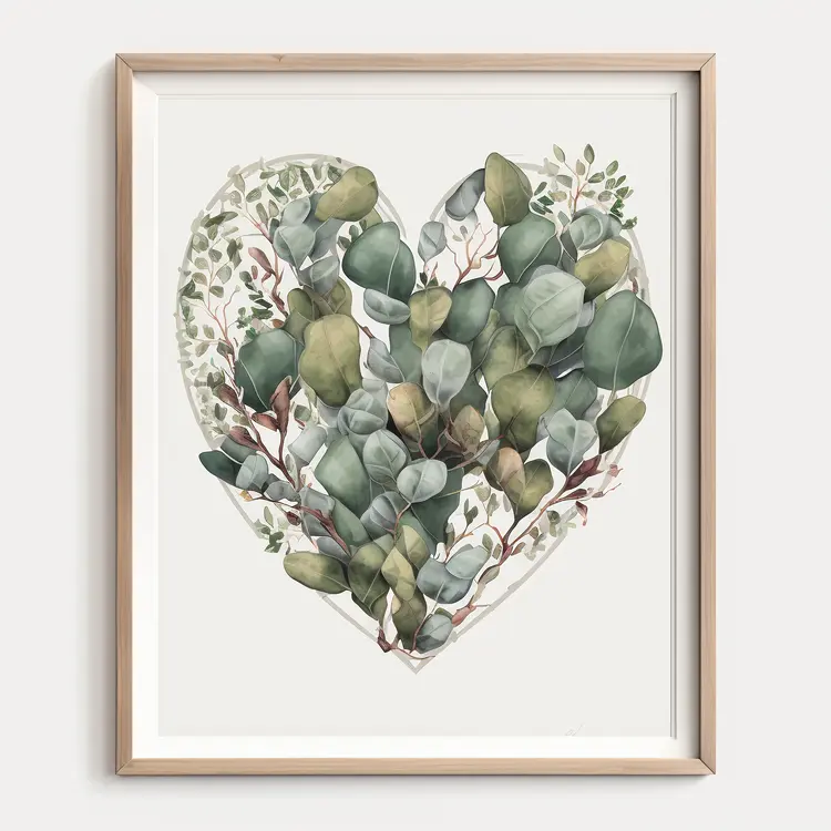 Heart-shaped Plant Artwork in Wooden Frame