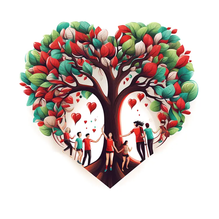 People Around a Heart-Shaped Tree